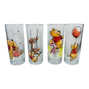 Winnie The Pooh Disney Glass Set (4) Tigger Piglet Eeyore Drinking Glass 10 Oz